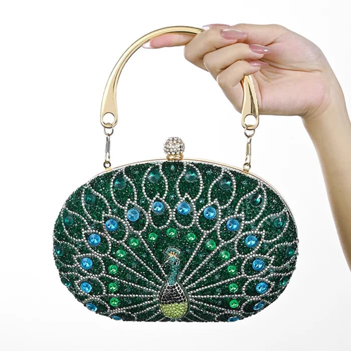 2026 New Luxury Peacock Diamond Embedded Evening Handbag Women's Party Clutch High-End Gown Lightweight Evening Bag
