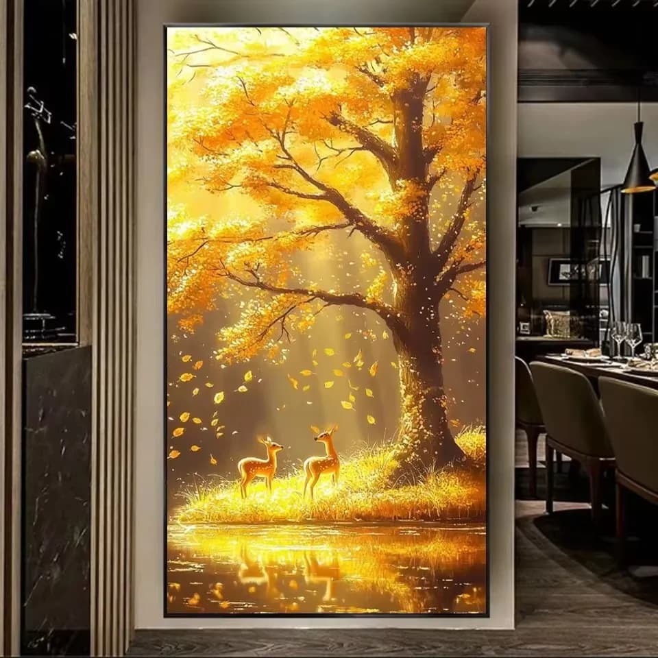 Mosaico di Diamanti Albero Dorato con Cervo, Nuova Serie 2026, Pittura Diamantata, Ricamo a Punto Croce, Decorazione per la Casa, Regalo