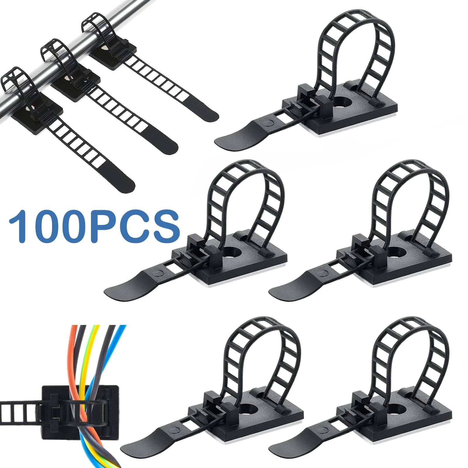 100PCS Fascette per cavi in nylon autoadesive Fascette adesive multifunzionali Fascette per cavi Gestione dei cavi per la parete della scrivania da ufficio nuovo