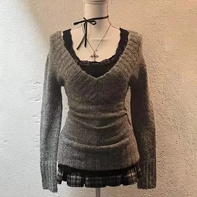 Women's Winter Clothes Woman Clothing Harajuku Style Striped Crew Neck Long Sleeve Slim Fit Macaron Color Hip Length Sweater
