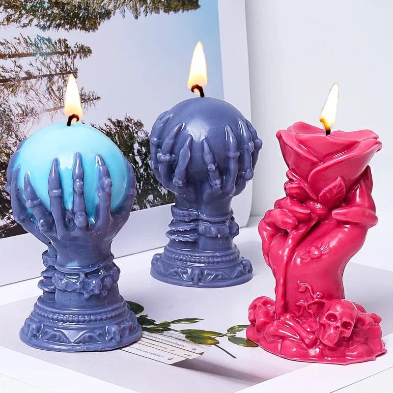 Stampo in Silicone 3D per Candele a Forma di Mano di Strega, Artiglio di Fantasma, Rosa, Sfera, Teschio, per Progetti Fai-da-Te e Decorazioni per la Casa