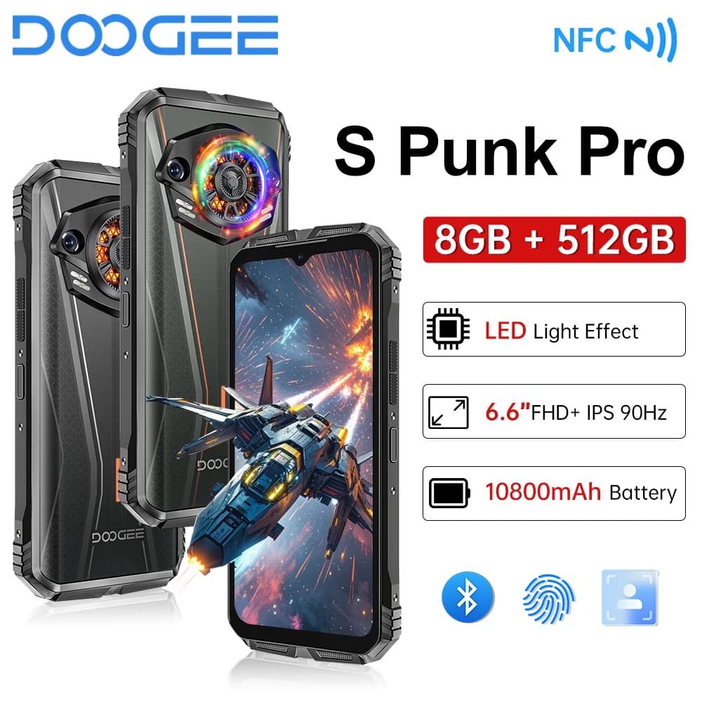 Versione globale DOOGEE Spunk Pro Rugged Phone 6.6" 90Hz 20GB+512GB Telefono cellulare 10800mAh Fotocamera 50MP Smartphone Android 14 NFC