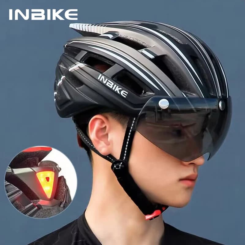 INBIKE Men's Bicycle Helmets With Lights Ultralight Outdoor Riding Magnetic Goggle Helmet Cycling Helmet Men's Bicycle Accessories