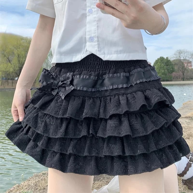 Minigonna Lolita in stile giapponese Kawaii Donna Gonne a strati con volant a vita alta gotica Dolce Girly Estate Harajuku Y2k Gonna corta