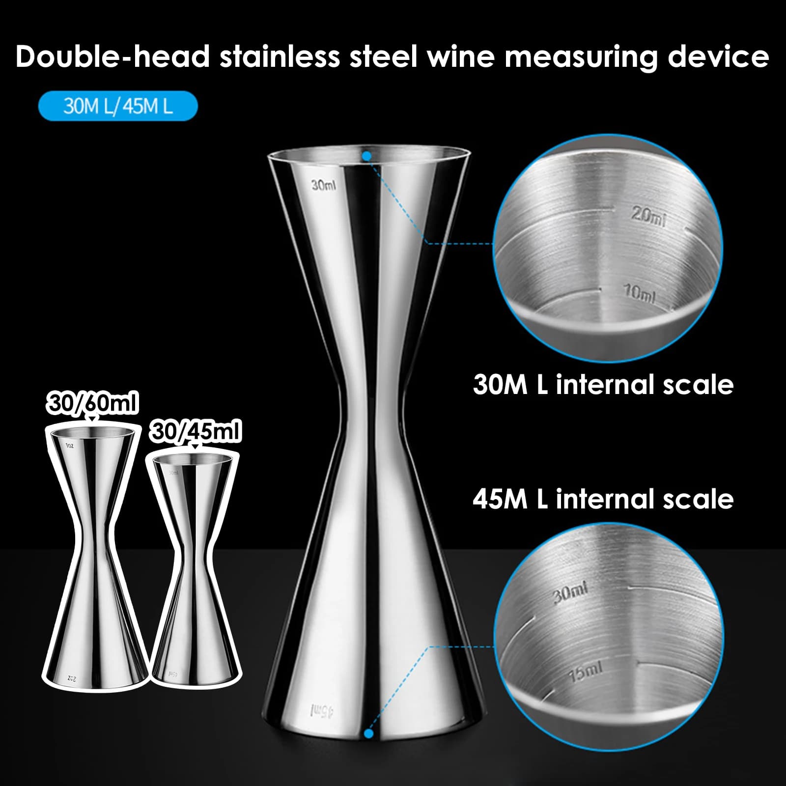 Jigger in stile giapponese Doppio Jigger da cocktail Bar Misura Strumenti da bar 30/60 ml, 30/45 ml Misurino in acciaio inossidabile Cocktail Shaker