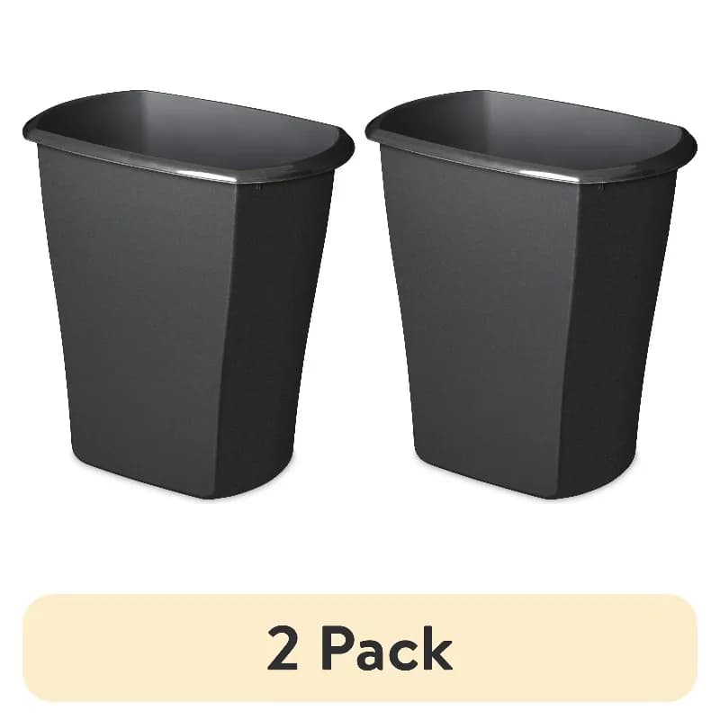 (2 pack) Small Bathroom Trash Can, 5.5 Gallon Plastic Garbage Bucket Bin with No Lid, Black