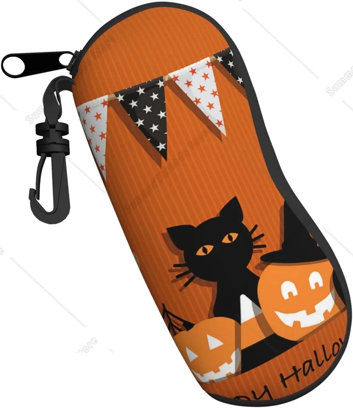 Custodia per occhiali con cerniera Custodia morbida per occhiali da sole Custodia per occhiali da viaggio portatile in neoprene ultraleggero per gatti neri di Halloween