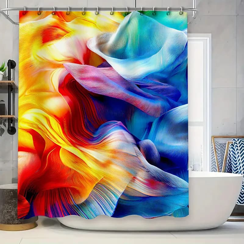 Tenda da doccia astratta ad acquerello Decorazione da bagno colorata con design fractale per il bagno di casa Stampa moderna di spruzzi d'acqua Facile H