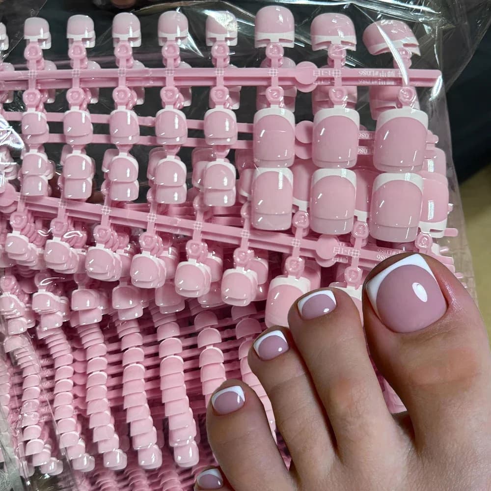 120 pezzi punte per unghie finte quadrate corte rosa gel morbido francese stampa sulle unghie dei piedi bordo bianco unghie finte punta del chiodo della punta della copertura completa
