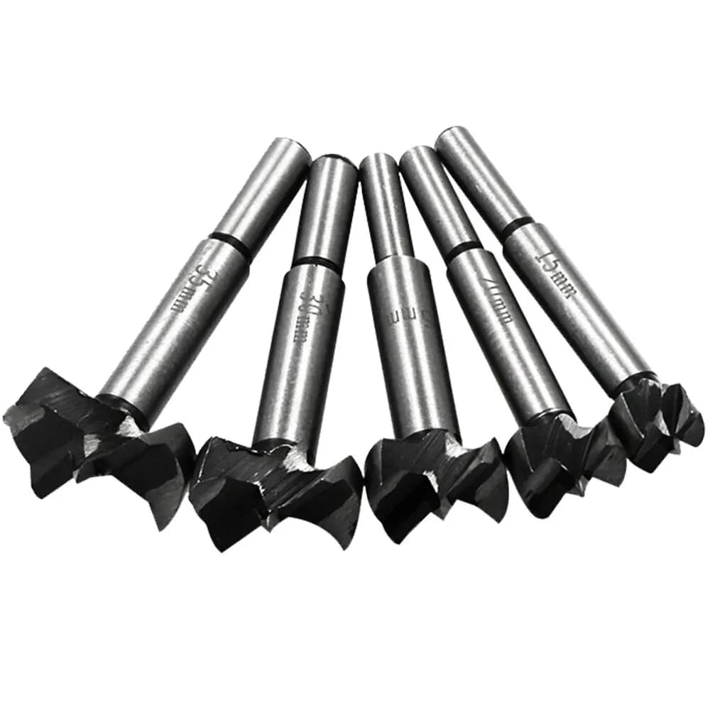 5pc Woodworking Flat Wing Drilling and Reaming Hinge Drill Bit 15-35mm Drilling Bit Hole Opener Cutting Tool Set