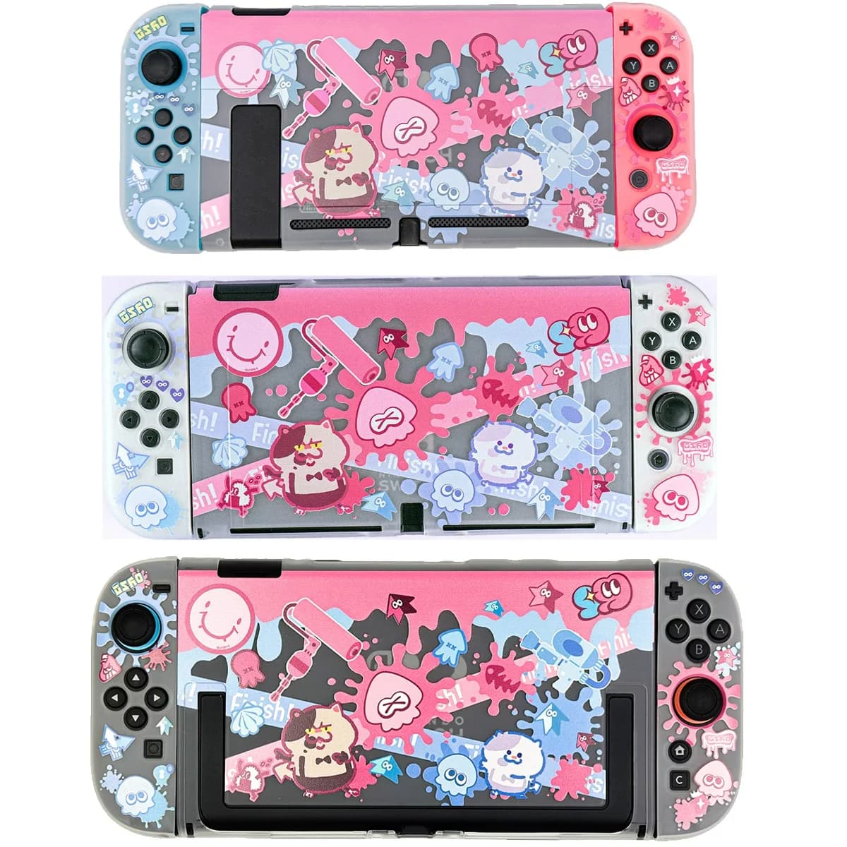 Custodia Protettiva Colorata Stile Inchiostro Compatibile con Nintendo Switch / OLED / Lite / Switch 2 - Guscio Artistico Rosa e Blu
