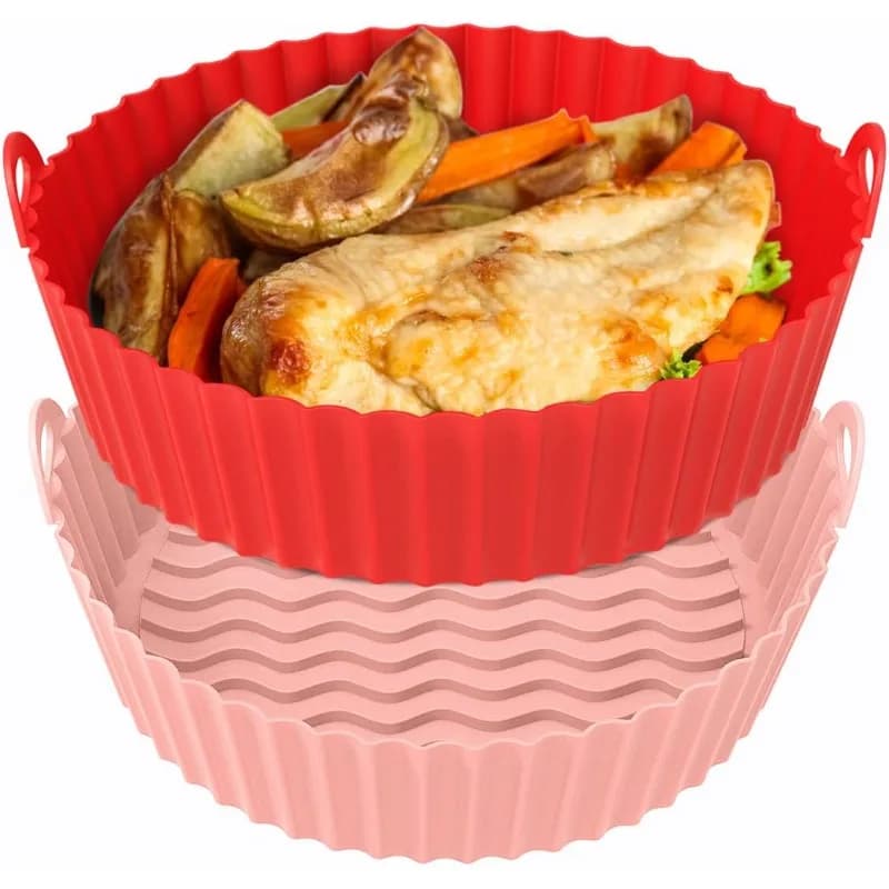 2 Parts Silicone Round Covers for Air Fryer - 7.5/8.5 Reusable Poles - Air Fryer Accessories - Oven and Microwave Accessories