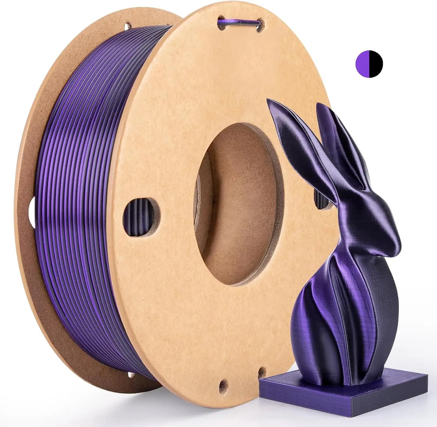 250g Silk PLA Filament Black Purple Dual Color, Shiny Smooth Surface, 1.75mm+/- 0.03mm Accuracy, Easy Print for 3D Printer