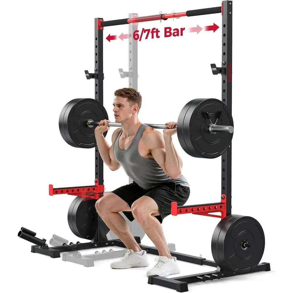 Power Rack Multifunzionale Regolabile con Barra per Trazioni per Palestra Domestica e Barre Olimpiche