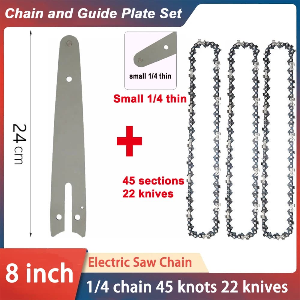 8 Inch Saw Bar Electric Saw 1/4"P 45 knots 22 knives Electric chain saw guide Replacement mini chain chains for steel chain saws Garden tool