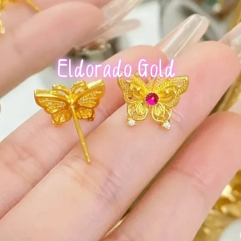 Orecchini a Farfalla in Seta Intarsiata con Oro 18K AU750 Eldorado Gold 2025 per Donne, Gioielli Raffinati, Lusso Discreto