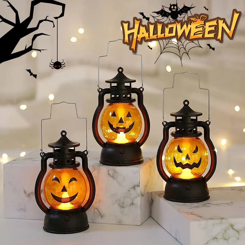 LED Pumpkin Lantern Handheld Lamp Vintage Kerosene Table Lights for Cosplay Haunted House Camping Garden Yard Door Home Decor