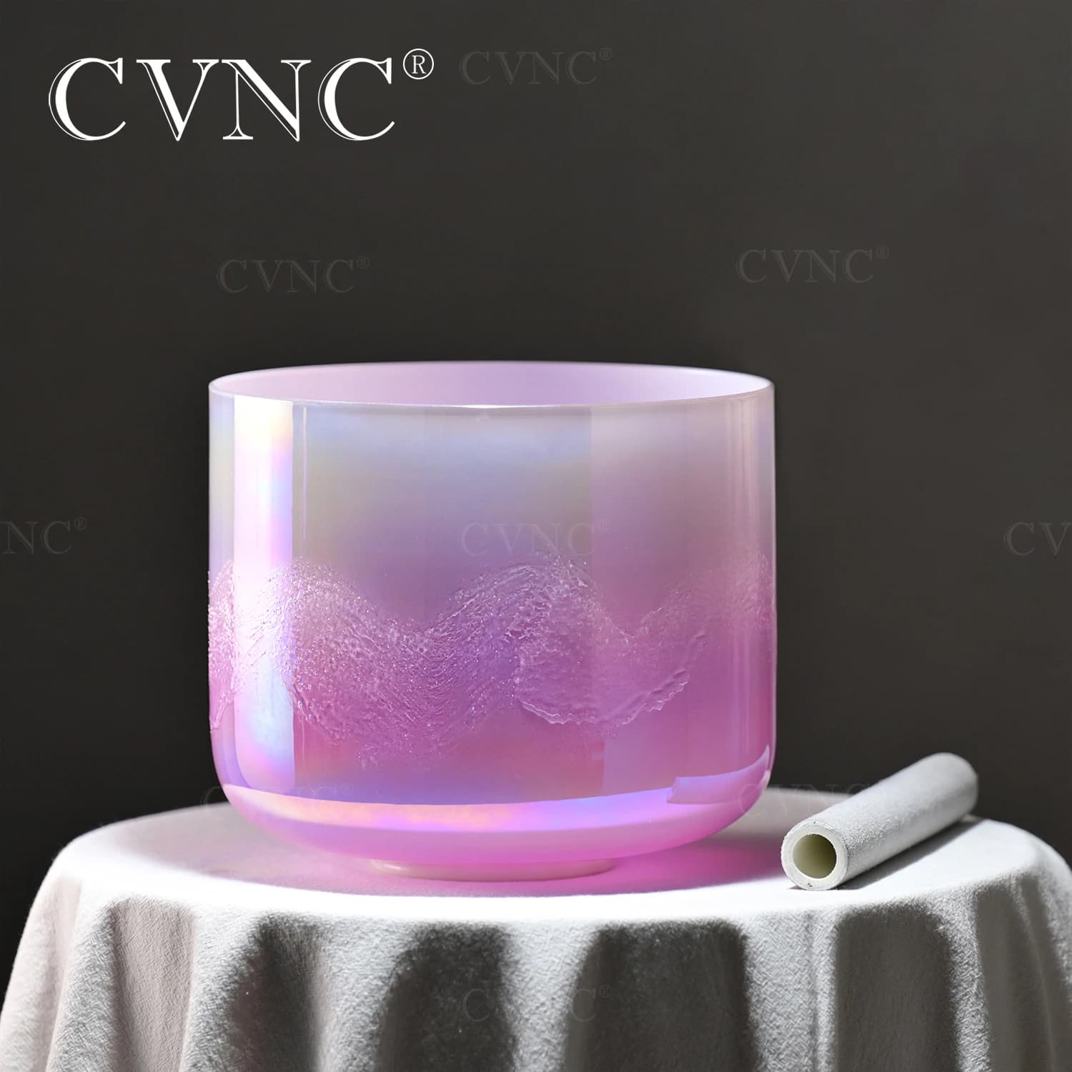 CVNC 6 Inch Neon purple Clear Quartz Crystal Singing Bowl Cosmic Light for Meditation and Sound Healing with Mallet
