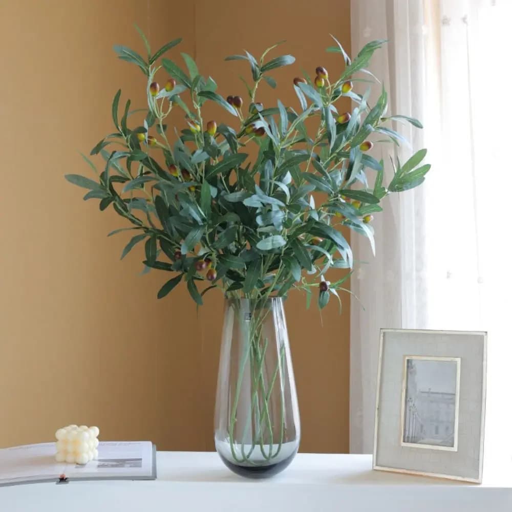 Artificial Olive Copper with Fruits, Elegant Faux Ulive Sheet Made in Plastic, 38cm, Artificial Office Plants