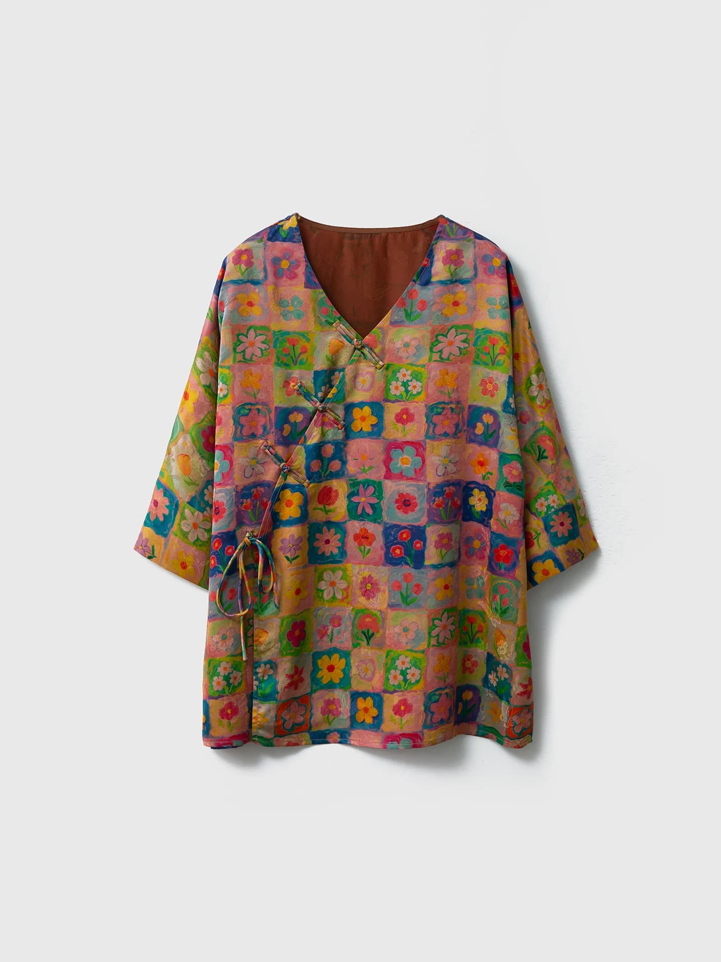 SILVIYE 100% Silk Floral Print Loose Fit Long Sleeve Top Women's Comfortable Breathable V-Neck T-Shirt Elegant Vacat...