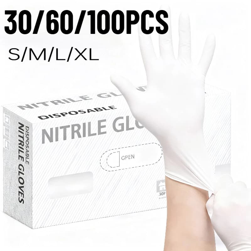 30/60/100PCS Guanti monouso in nitrile bianco Guanti multiuso per la pulizia della casa adatti per strumenti di bellezza per parrucchieri