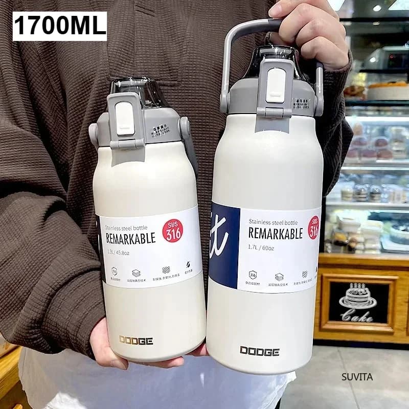 DODGE 1300/1700ML Bicchiere in acciaio inossidabile Thermos Bottiglia Boccette per vuoto portatili Sport all'aria aperta Tazza d'acqua Boccetta isolata per auto