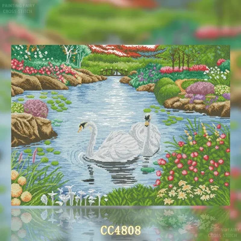 [[CC4808-Swan Lake] Stamped Cross Stitch Kit 11CT 14CT 16CT 18CT Pre Printed Canvas Cotton Thread DIY Embroidery Home Wall Decor
