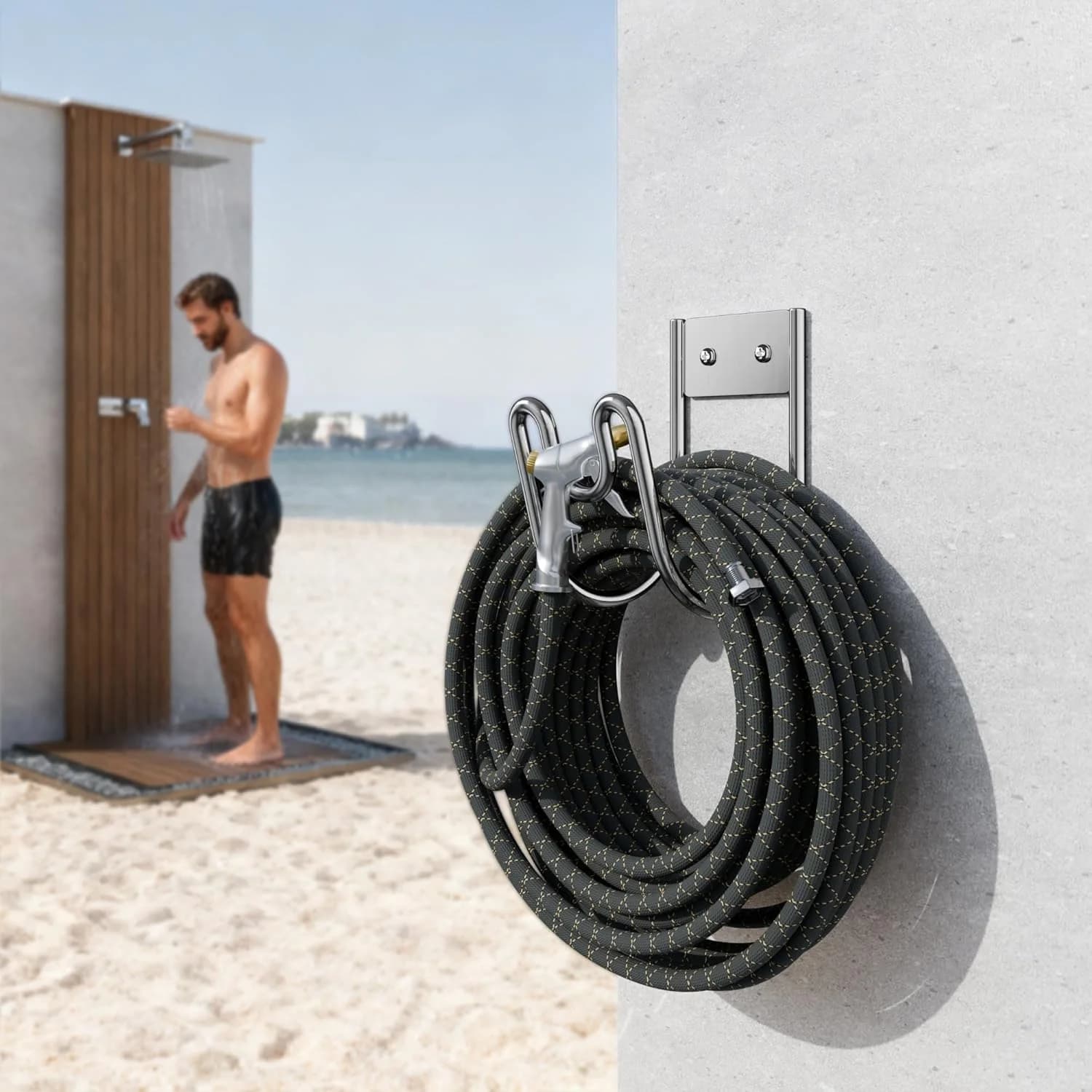 Wall Mount Metal Hose Storage Rack, Heavy Duty U-shaped Stainless Steel Water Pipe Bracket Hose Hook