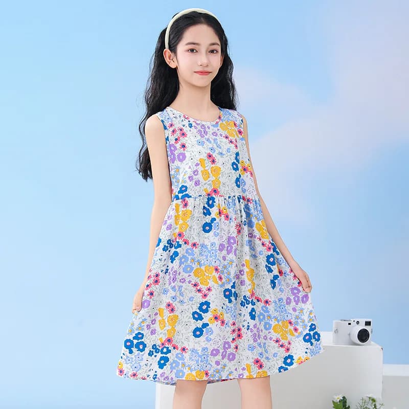 Abiti Estivi Floreali Senza Maniche per Ragazze, Vestiti con Stampa di Fiori per Adolescenti, Abbigliamento da Spiaggia, Abiti da Principessa, Vestiti per Bambini
