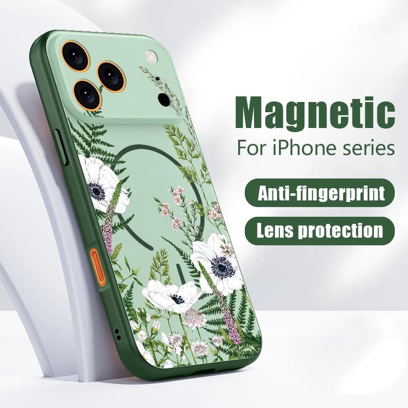 Custodia INS con motivo floreale bianco per iPhone 17 Pro Max, magnetica per MagSafe, cover sottile opaca per iPhone 16 15 14 13 Pro Max