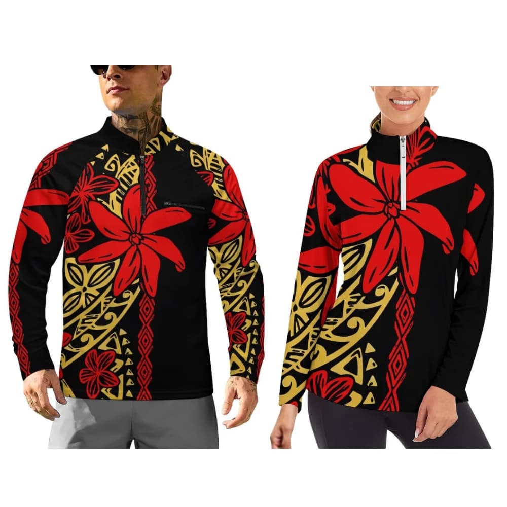 Customizable Fiji Tribal Pattern Long-Sleeved Sportswear For Men And Women In Autumn And Winter For Couple Decoration