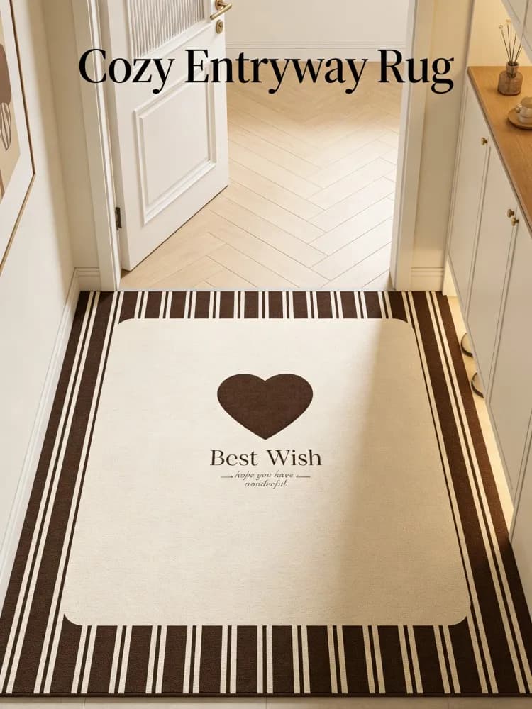 Tappetino per porta con motivo a strisce a forma di cuore, tappeto d'ingresso lavabile antiscivolo per l'arredamento del corridoio di casa