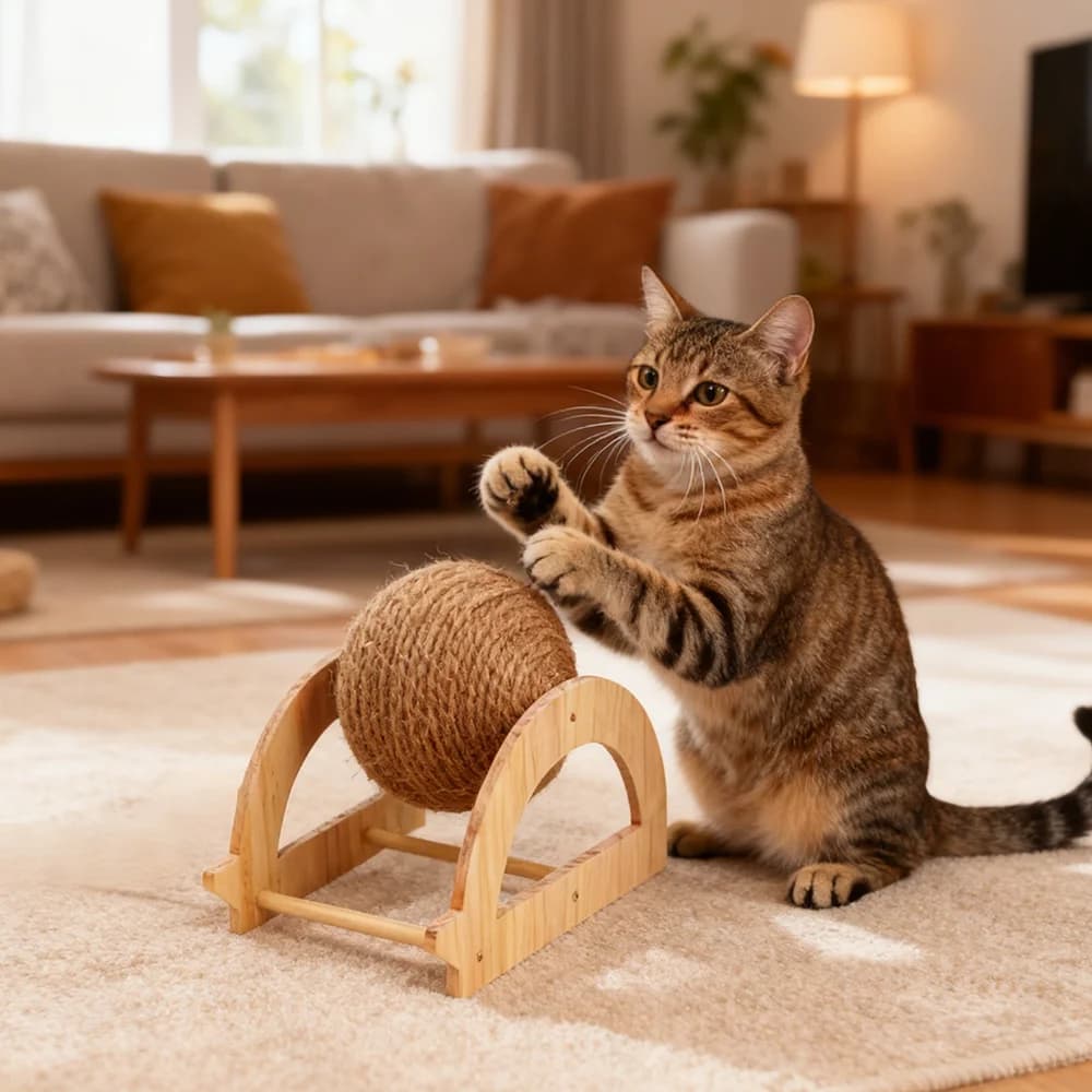 Giocattolo per Animali Domestici - Palla in Sisal per Grattare - Gioco Resistente per Divertimento e Riduzione dello Stress