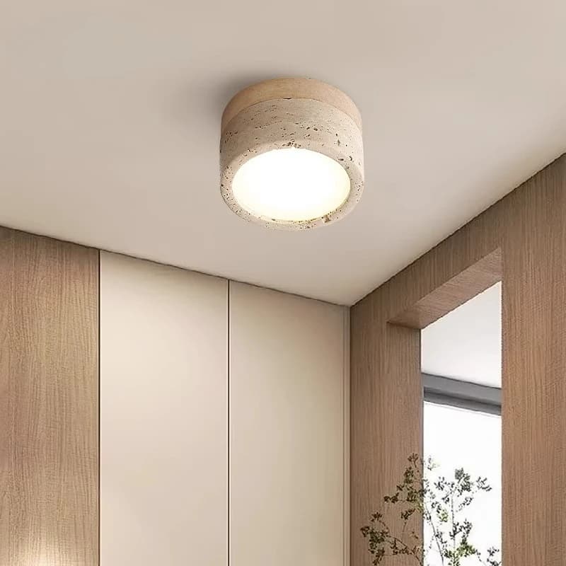 Plafoniera a LED in travertino giallo giapponese Wabi Sabi Lampada da soffitto in pietra di grotta Corridoio Corridoio Balcone Camera da letto Illuminazione per la casa