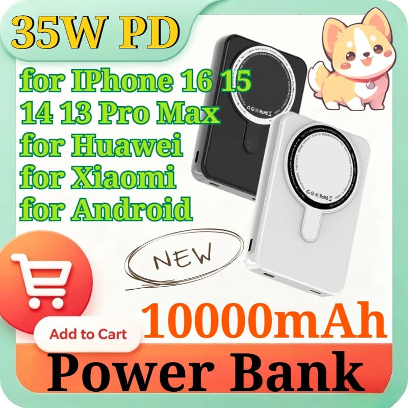New 35W PD 10000mAh Qi2 Certified Magnetic Wireless Power Bank Fast Charging with Foldable Stand for IPhone 16 15 14 13 Pro Max