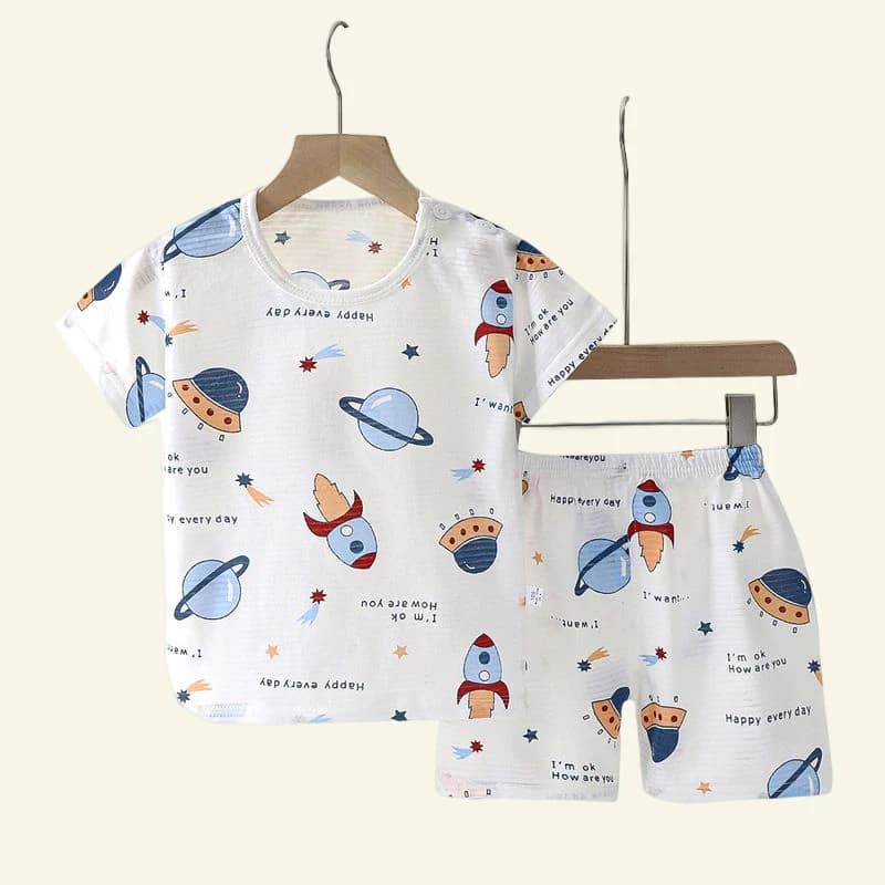 Popolare in SummCottonSafe Set di vestiti per bambini per bambini Set pigiama per la casa a maniche corte simpatico cartone animato morbido e traspirante