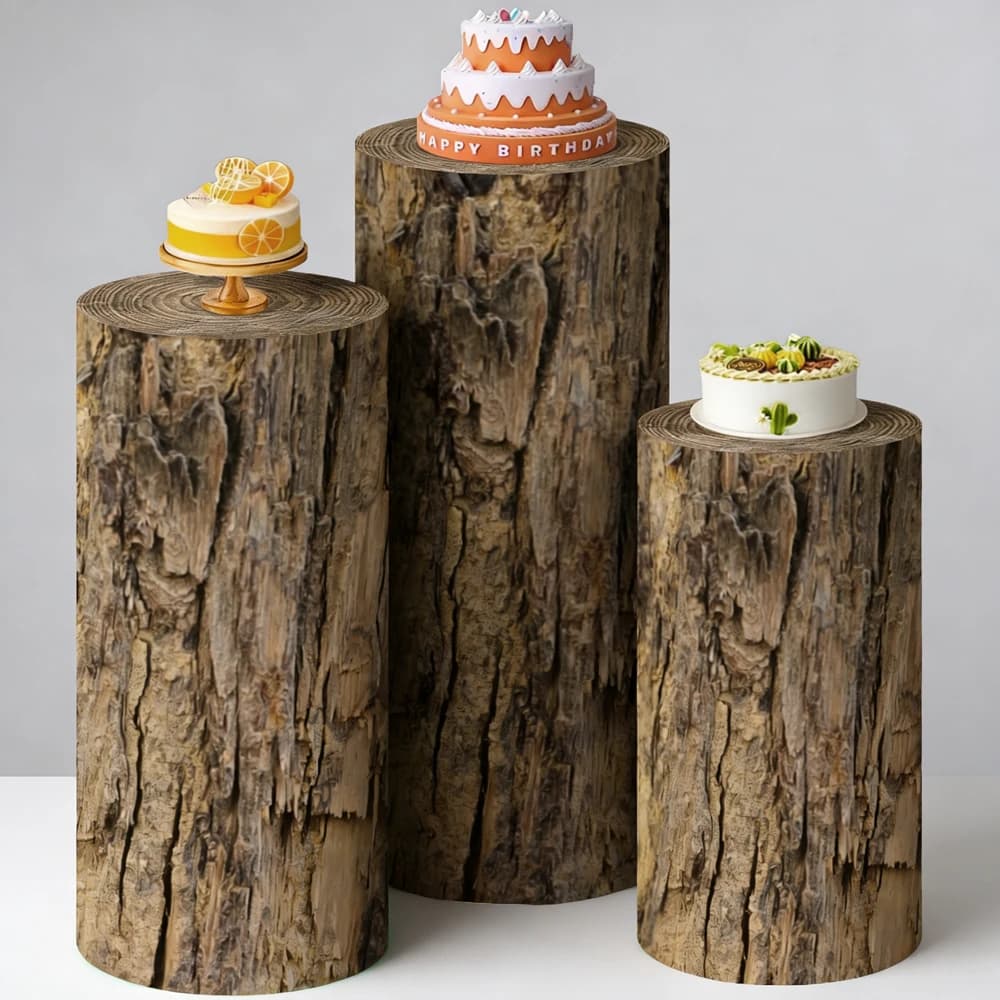 Set di Coperture per Piedistalli Cilindrici in Legno Robusto, Sfondo Rustico per Matrimoni, Decorazioni per Addio al Nubilato, Espositore per Torte Baby Shower