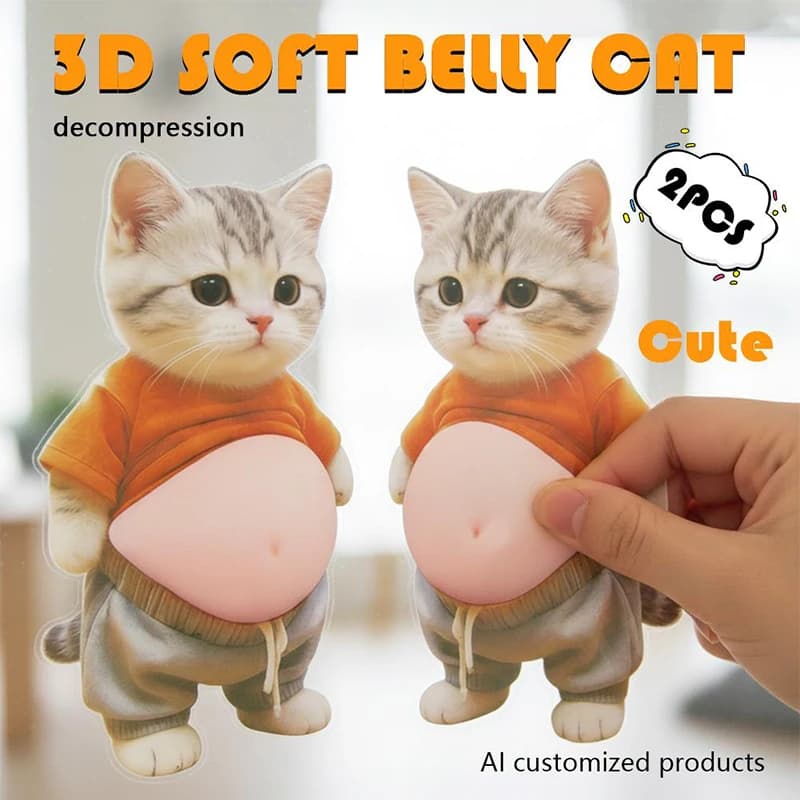 2PCS Cute 3D Soft Belly Cat Sticker Dog Phone Case Decoration Animal Laptop Decal Soft Belly Design Stickers Gifts
