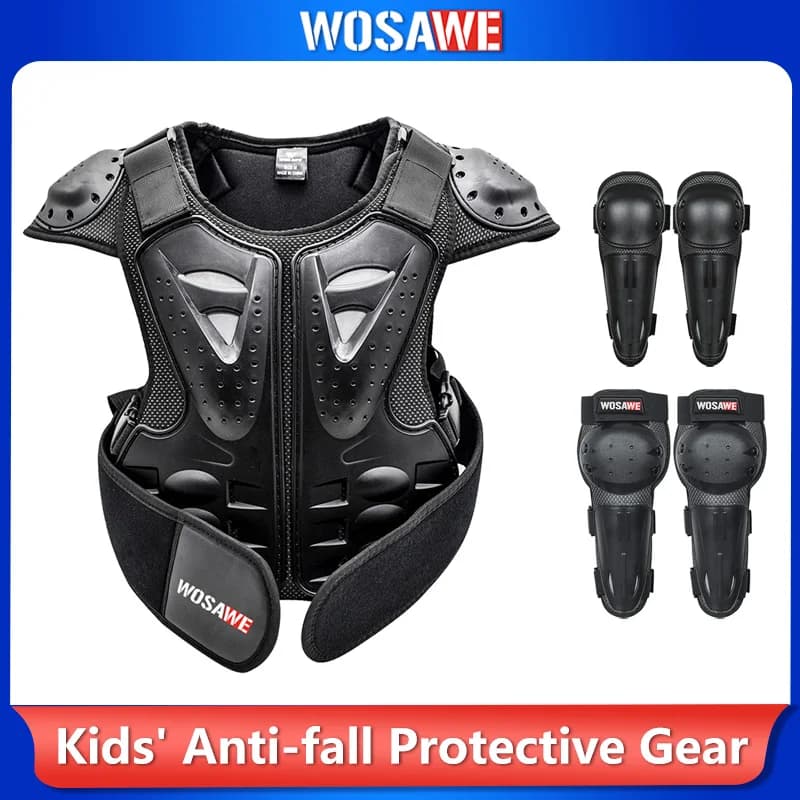 WOSAWE Children Motorcycle Armor Vest Protection Motocross Body Armor Jacket Protective Armors Riding Kneepads Moto Full Armor
