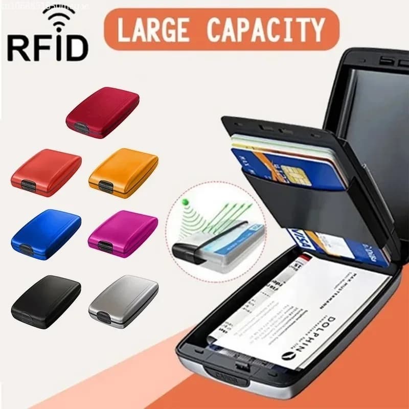 Scansione antifurto proteggi supporto porta carte di credito in plastica di metallo in alluminio che blocca la custodia rigida portafoglio Anti-RFID per uomo donna