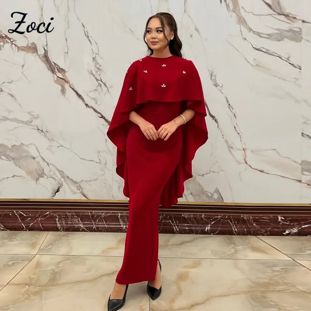Zoci Abiti da ballo moderni a sirena rossa con giacca Abito da sera con perline di cristallo Abito da festa speciale formale personalizzato da donna