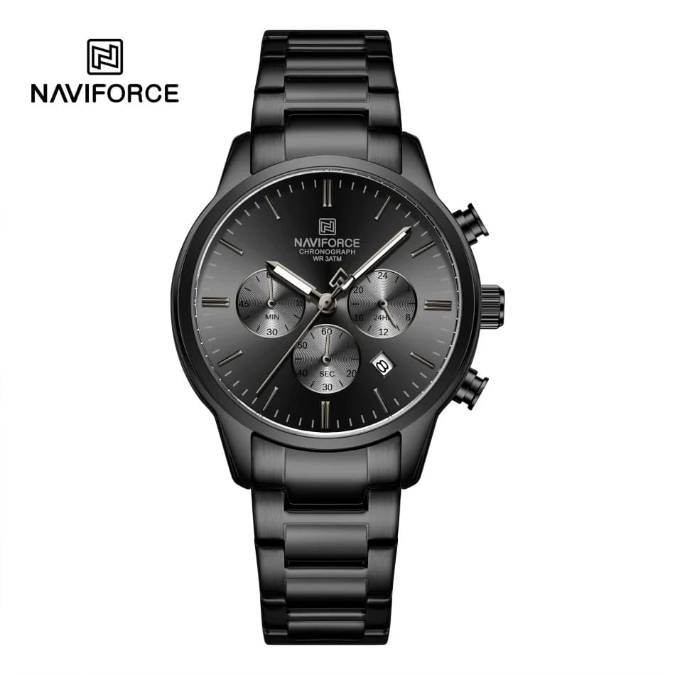 Orologio da uomo NAVIFORCE al quarzo con calendario, resistente all'acqua 3ATM, datario, cinturino in acciaio, orologio da polso sportivo di lusso alla moda NF8076