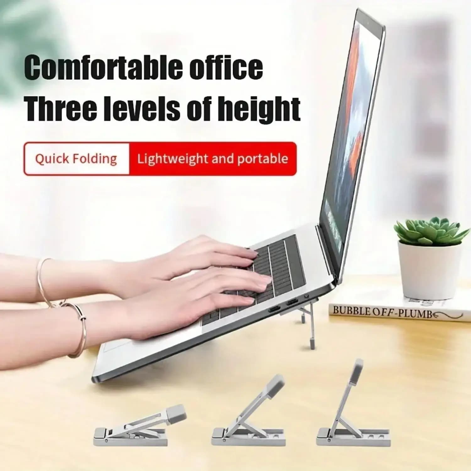2-Pack Portable Laptop Stand, Alloy Material, 3-Level Height Adjustable, Compatible with Laptops, Tablets, iPhone 17/16/15/14/13