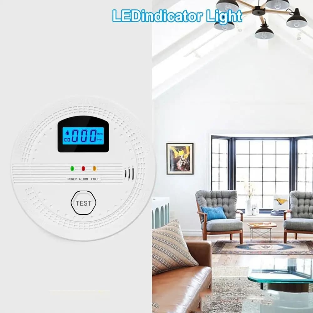 Display digitale LCD Rilevatore di fumo CO 2 in 1 Allarme acustico Alimentato a batteria Monitor di gas CO Allarme Indicatore LED Intelligente
