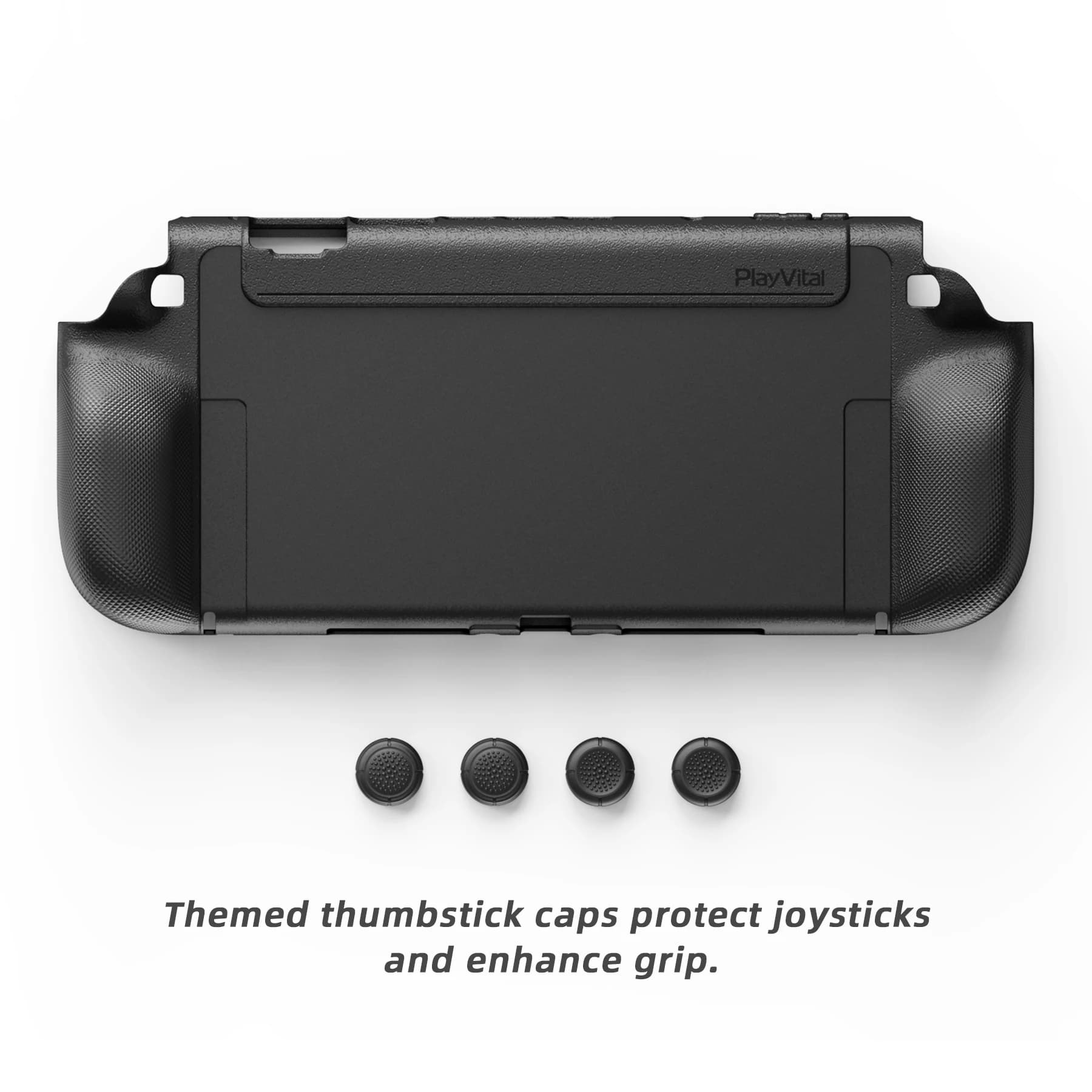 Custodia PlayVital PURE Grip per Nintendo Switch 2, Cover in TPU antiurto Switch2 Impugnature ergonomiche antiscivolo con cappucci per i pollici -Nero