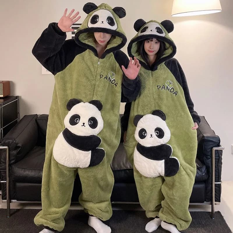 Couples Tutina Pigiama Cartoon Panda Kigurumi Adults Women's Men's Nightwear Kawaii Zipper with hood Clothing for the whole house Bathrobe