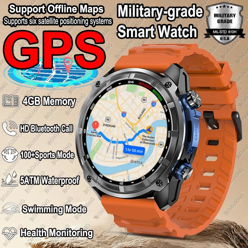 2025 New T-Rex Military GPS Smartwatch Men Map Offline 860 mAh Battery 5ATM Waterproof 4GB Memory Smartwatch Cardiac Frequency