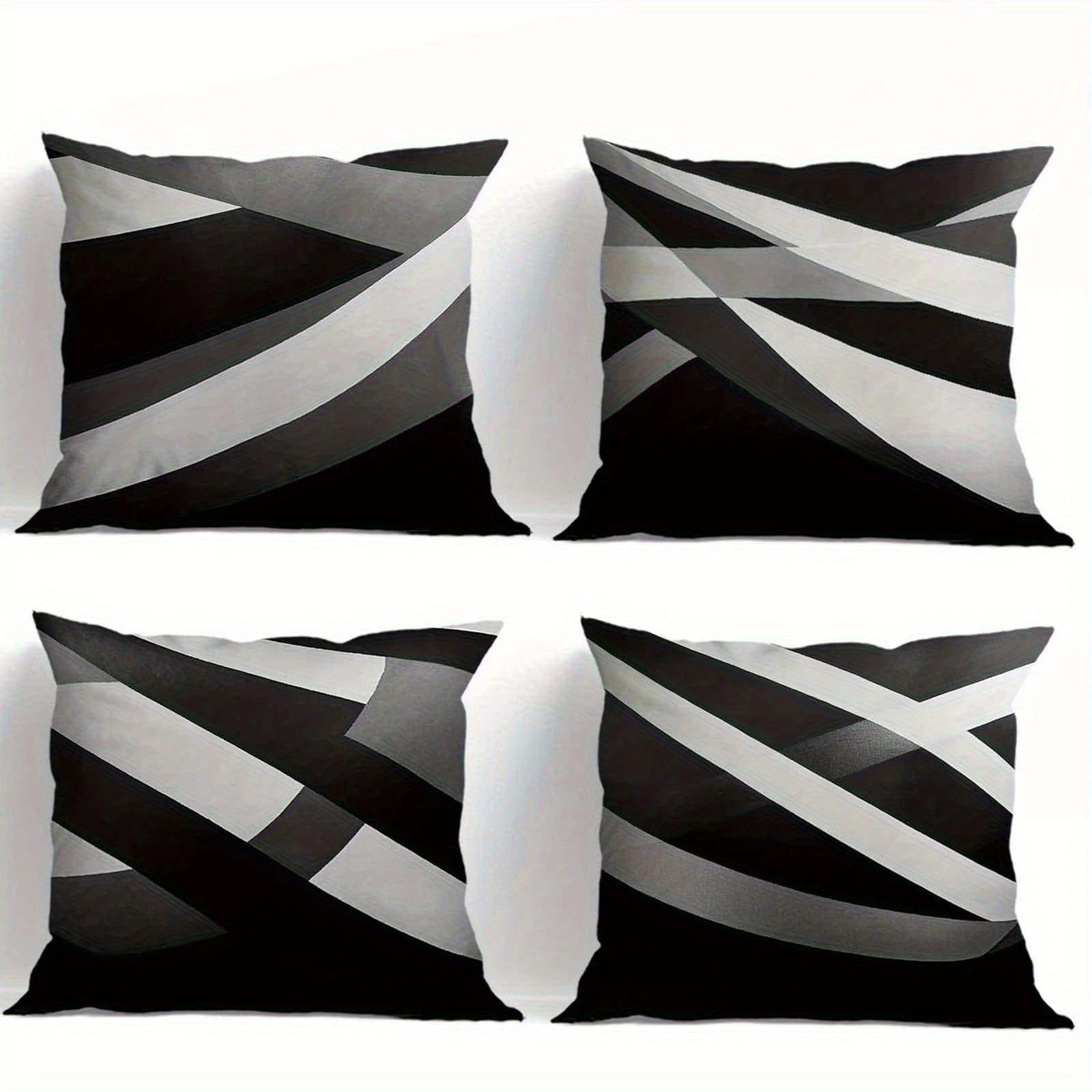 1PC 2D Flat Modern Geometric Ombre Black White Gray Throw Pillow Covers Decorative Cushion Cases for Home Sofa Living Room