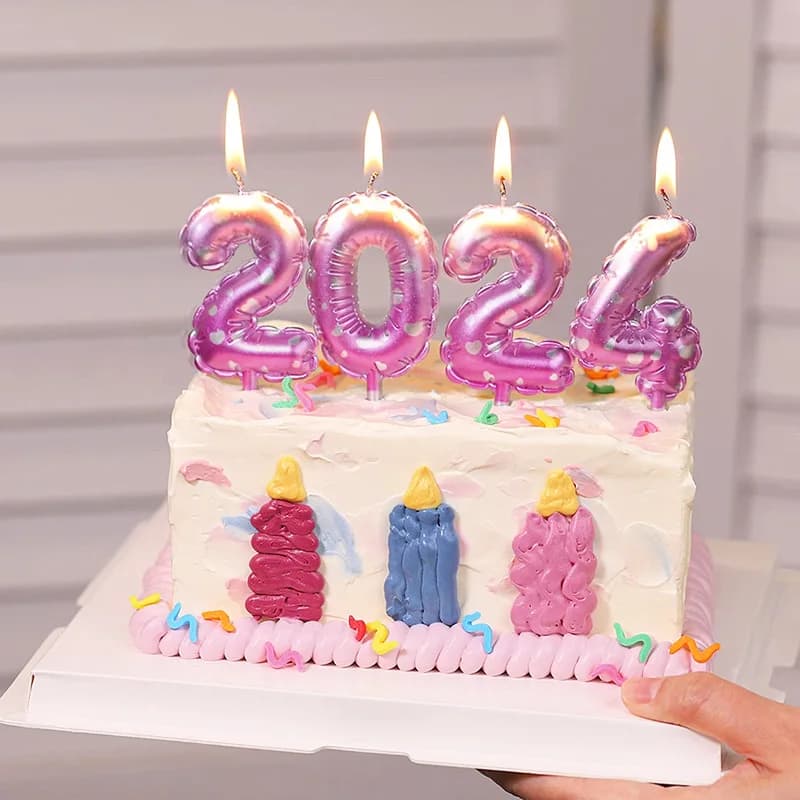 Pink Love Balloon Birthday Candles Birthday Cake Top Cover Number 0-9 Digital Candles Accessories For Wedding Cake Party Decoration