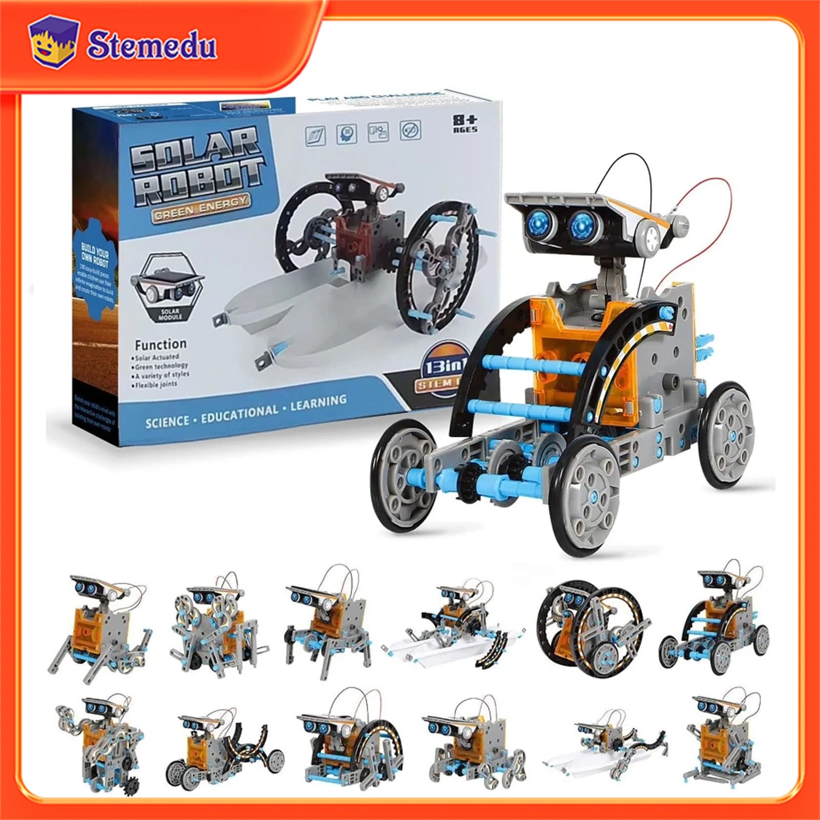 13 in 1 Kit scientifico robot ad energia solare Blocchi di costruzione fai-da-te Regalo per bambini Giocattoli educativi creativi fai-da-te elettronici